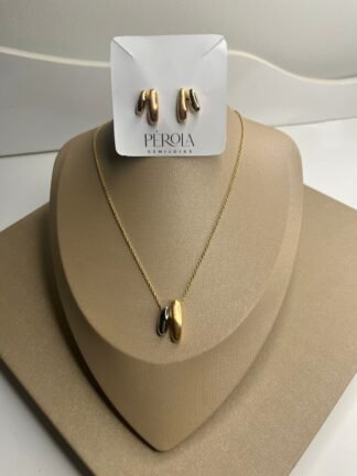 Conjunto brinco e colar dois banhos